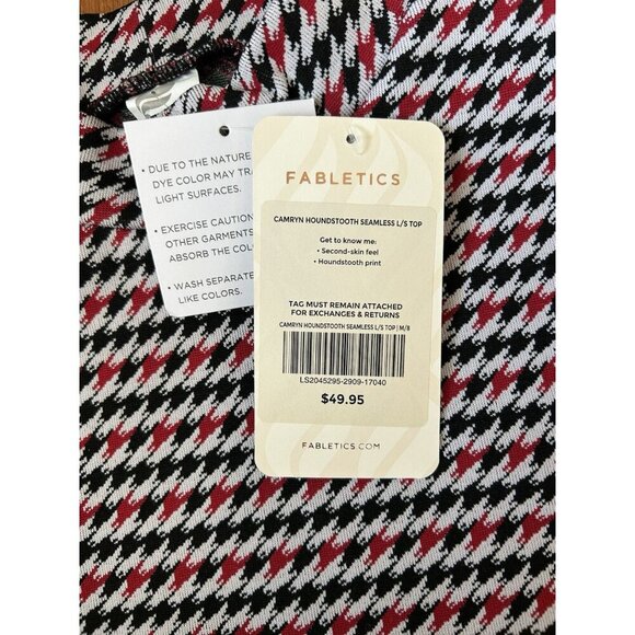 NEW Fabletics Camryn Red Green Houndstooth Seamless Long Sleeve Top Womens Med - Picture 7 of 8